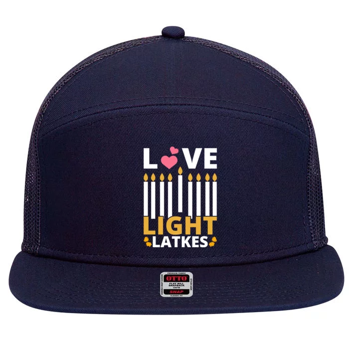 Hanukkah Love Light Latkes Gift 7 Panel Mesh Trucker Snapback Hat