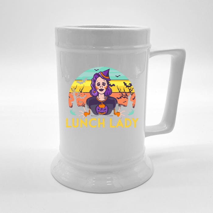 Halloween Lunch Lady Cafeteria Spooky Lunch Lady Halloween Front & Back Beer Stein