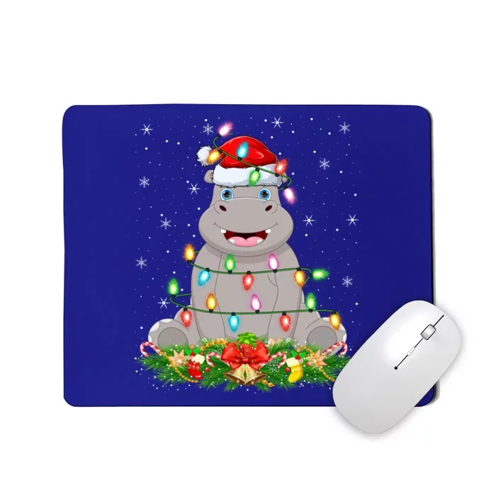 Hippo Lover Lighting Xmas Santa Hippopotamus Christmas Gift Mousepad