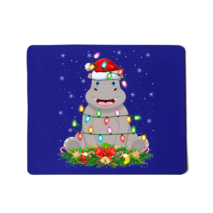 Hippo Lover Lighting Xmas Santa Hippopotamus Christmas Gift Mousepad