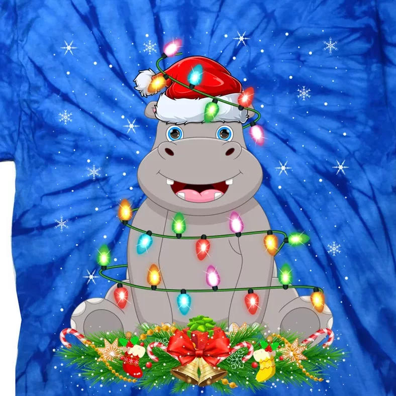 Hippo Lover Lighting Xmas Santa Hippopotamus Christmas Gift Tie-Dye T-Shirt