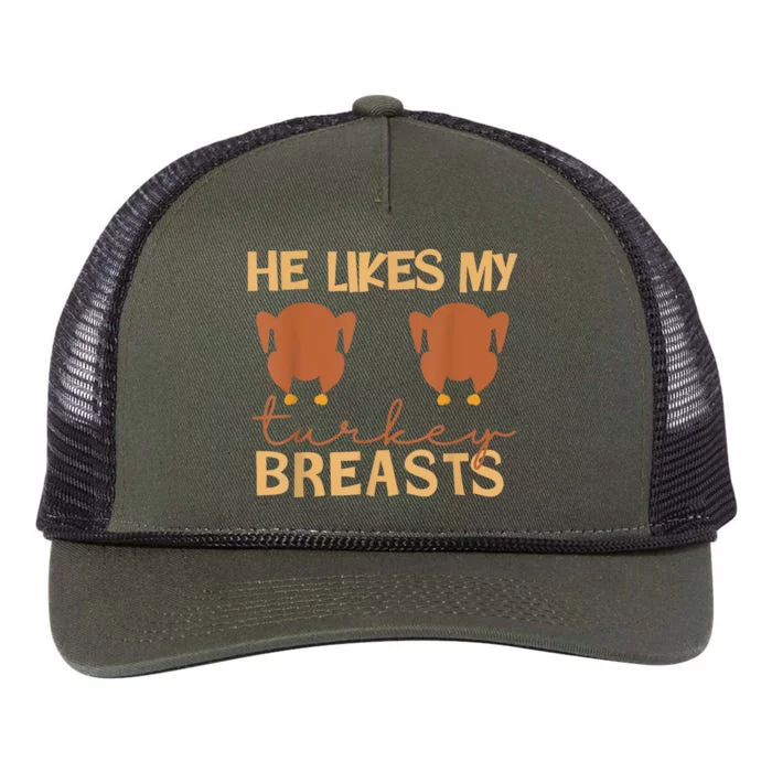 He Likes My Turkey Breasts Couple Matching Thanksgiving Retro Rope Trucker Hat Cap