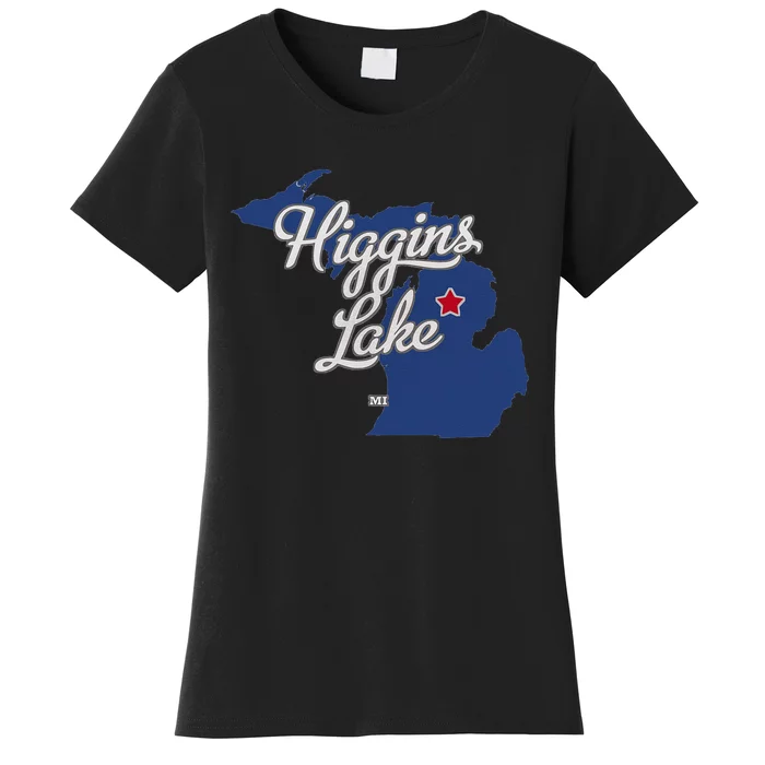 Higgins Lake Michigan MI Map Women's T-Shirt