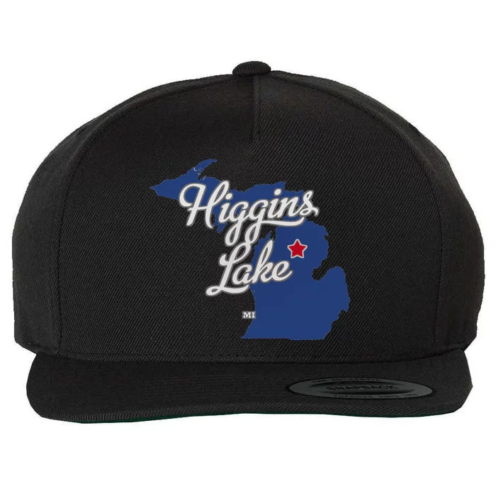 Higgins Lake Michigan MI Map Wool Snapback Cap