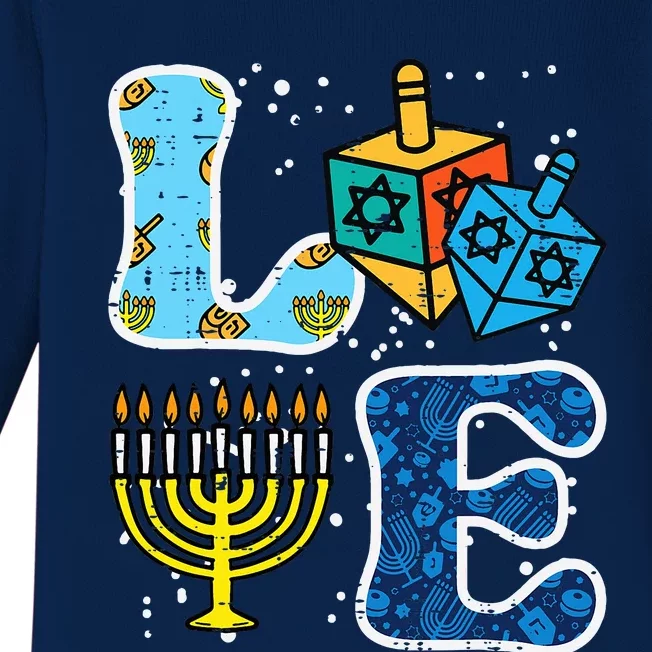 Hanukkah Love Menorah Dreidel Chanukah Jewish Baby Long Sleeve Bodysuit