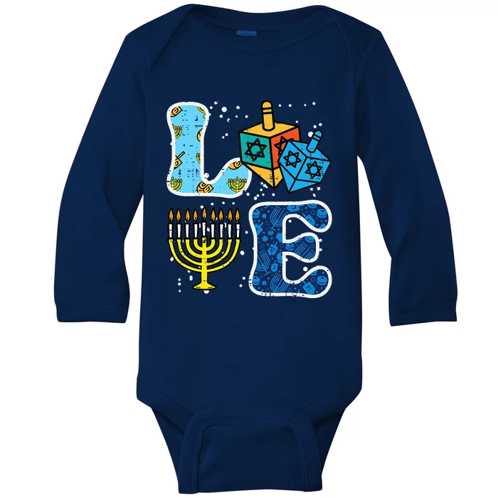 Hanukkah Love Menorah Dreidel Chanukah Jewish Baby Long Sleeve Bodysuit