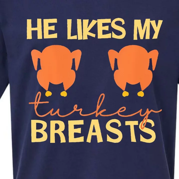 He Likes My Turkey Breasts Couple Matching Thanksgiving Sueded Cloud Jersey T-Shirt