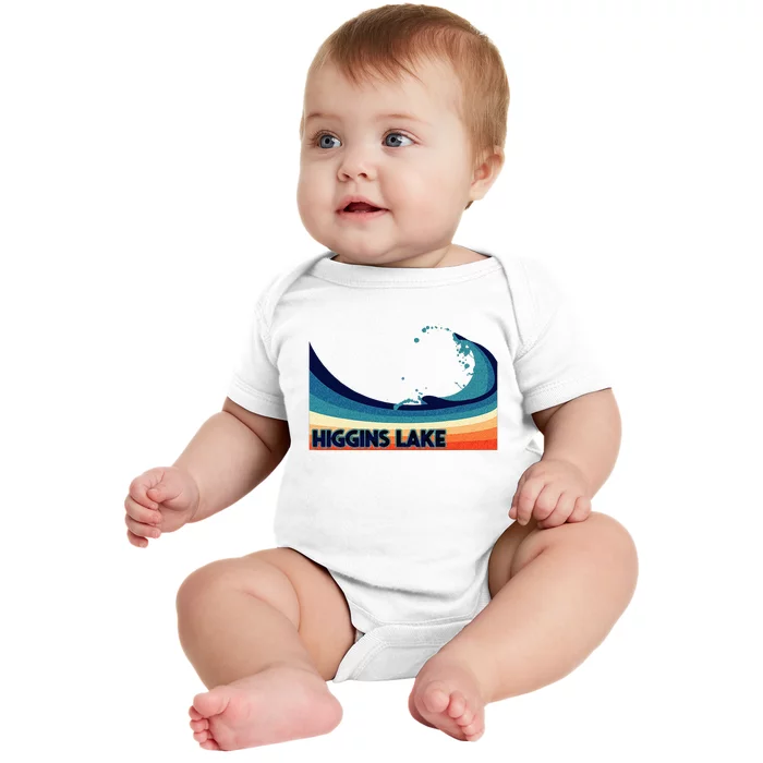 Higgins Lake Michigan Retro Boating Sailing & Fishing Baby Bodysuit