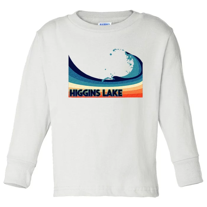 Higgins Lake Michigan Retro Boating Sailing & Fishing Toddler Long Sleeve Shirt