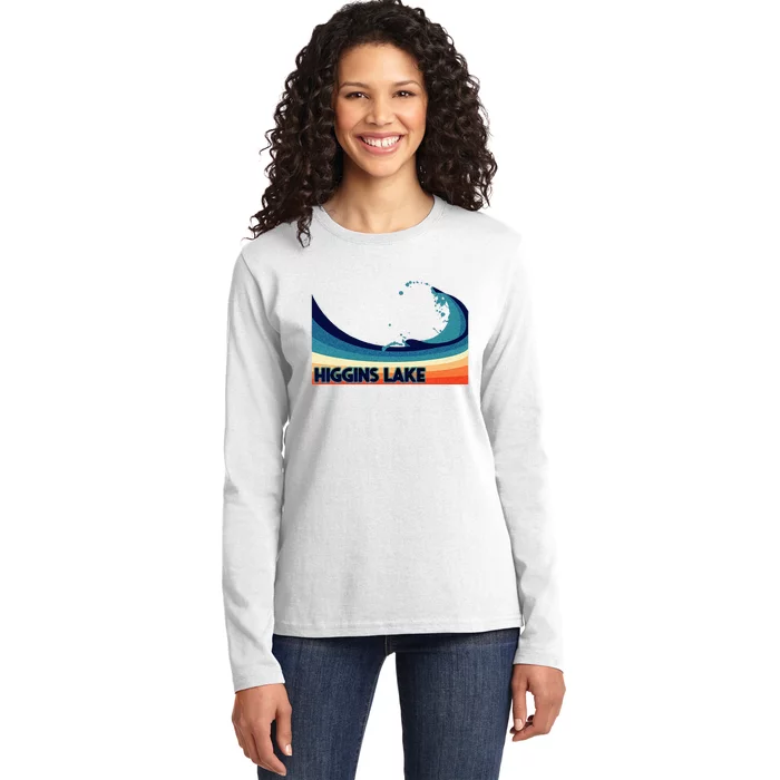 Higgins Lake Michigan Retro Boating Sailing & Fishing Ladies Long Sleeve Shirt