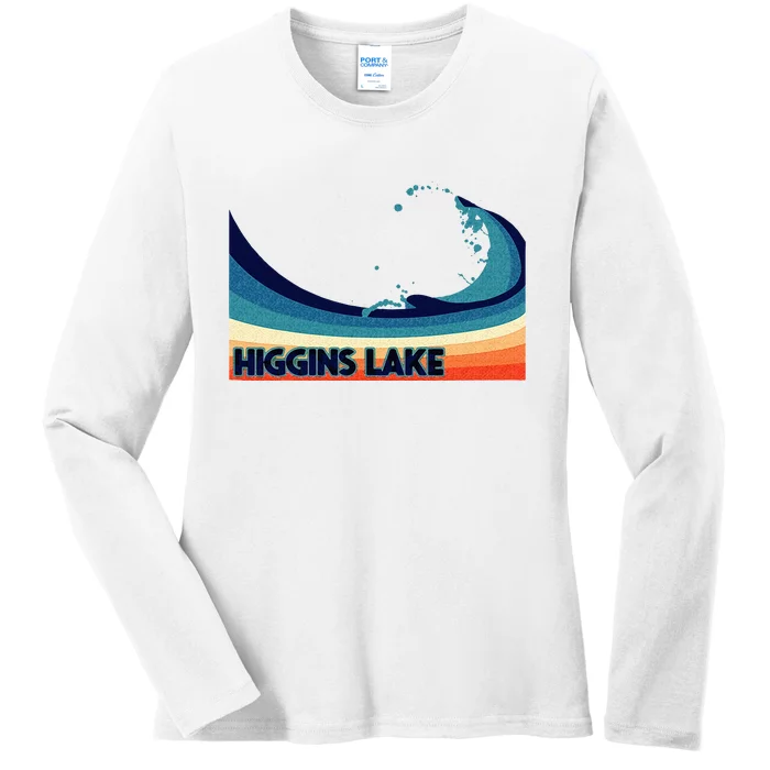 Higgins Lake Michigan Retro Boating Sailing & Fishing Ladies Long Sleeve Shirt