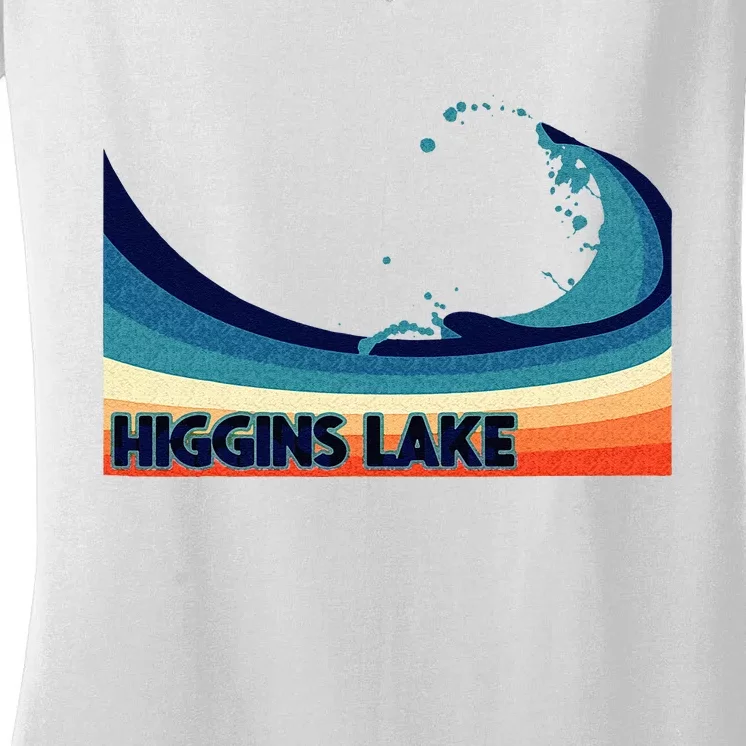 Higgins Lake Michigan Retro Boating Sailing & Fishing Women's V-Neck T-Shirt