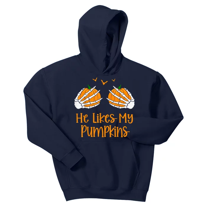 He Likes My Pumpkins Matching Couples Pumpkin Halloween Kids Hoodie