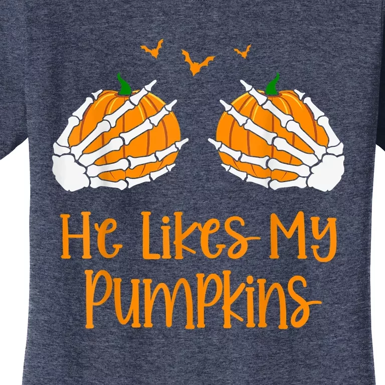 He Likes My Pumpkins Matching Couples Pumpkin Halloween Women's T-Shirt