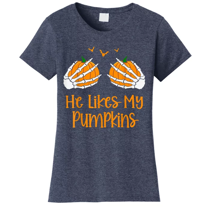 He Likes My Pumpkins Matching Couples Pumpkin Halloween Women's T-Shirt