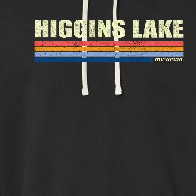 Higgins Lake Michigan Retro Style 1980's Logo Garment-Dyed Fleece Hoodie