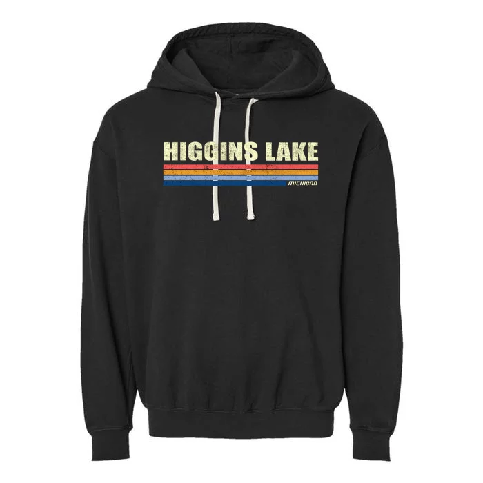 Higgins Lake Michigan Retro Style 1980's Logo Garment-Dyed Fleece Hoodie