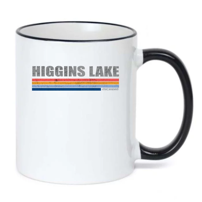 Higgins Lake Michigan Retro Style 1980's Logo Black Color Changing Mug