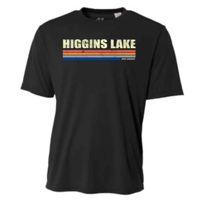 Higgins Lake Michigan Retro Style 1980's Logo Cooling Performance Crew T-Shirt