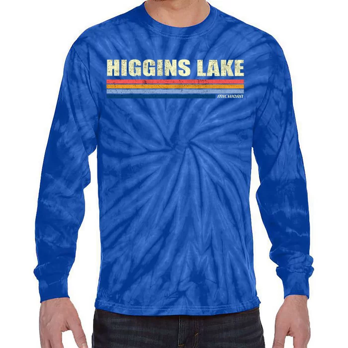 Higgins Lake Michigan Retro Style 1980's Logo Tie-Dye Long Sleeve Shirt