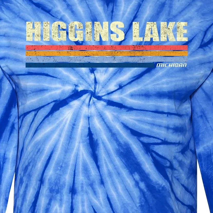 Higgins Lake Michigan Retro Style 1980's Logo Tie-Dye Long Sleeve Shirt