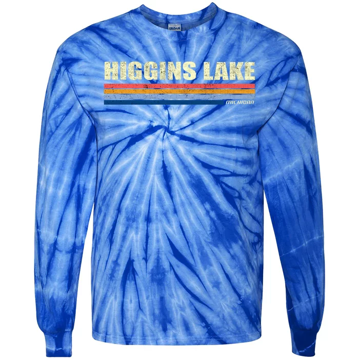 Higgins Lake Michigan Retro Style 1980's Logo Tie-Dye Long Sleeve Shirt