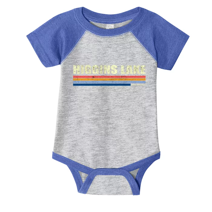 Higgins Lake Michigan Retro Style 1980's Logo Infant Baby Jersey Bodysuit