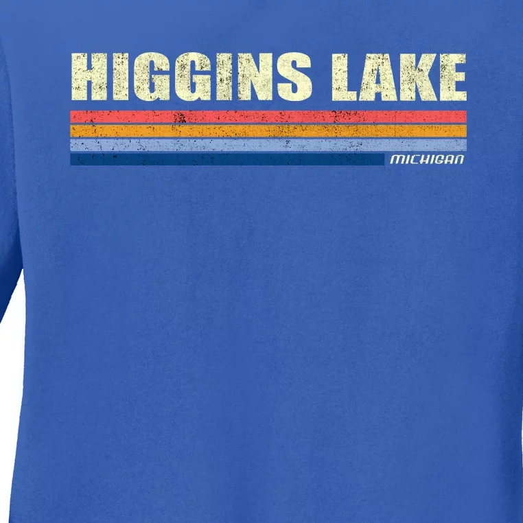 Higgins Lake Michigan Retro Style 1980's Logo Ladies Long Sleeve Shirt