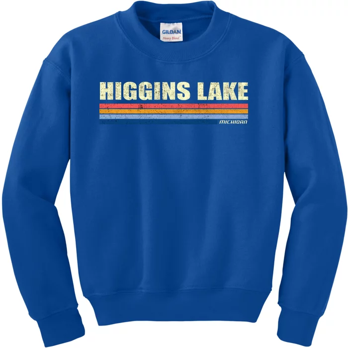 Higgins Lake Michigan Retro Style 1980's Logo Kids Sweatshirt