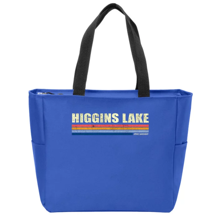 Higgins Lake Michigan Retro Style 1980's Logo Zip Tote Bag