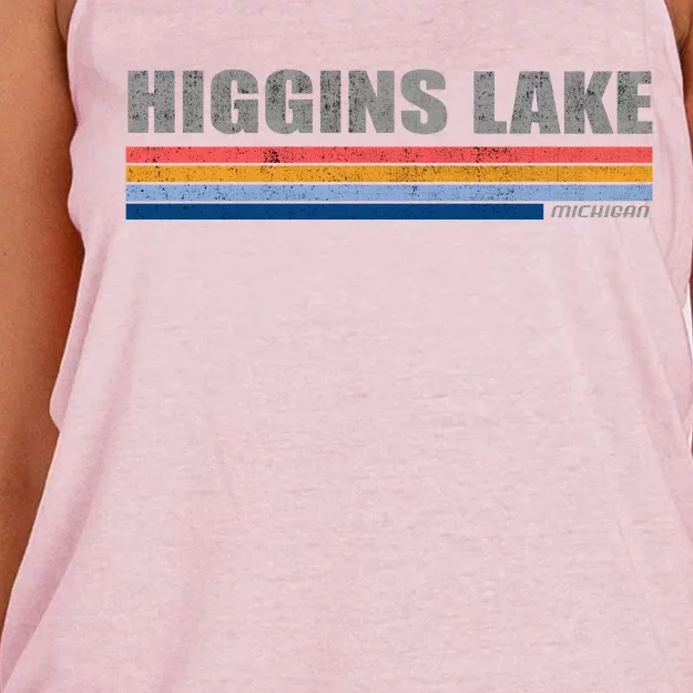 Higgins Lake Michigan Retro Style 1980's Logo Women's Knotted Racerback Tank