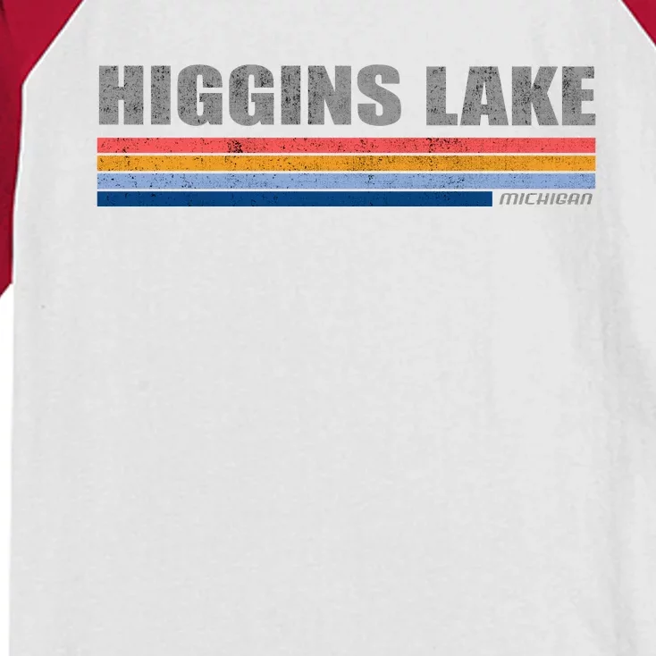 Higgins Lake Michigan Retro Style 1980's Logo Kids Colorblock Raglan Jersey