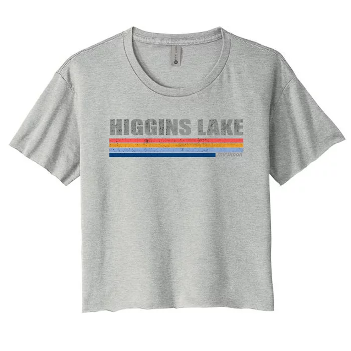 Higgins Lake Michigan Retro Style 1980's Logo Women's Crop Top Tee