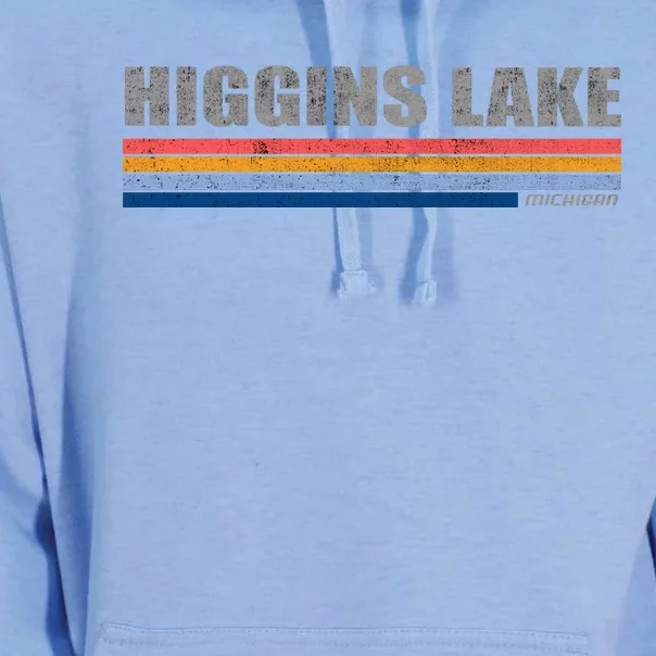 Higgins Lake Michigan Retro Style 1980's Logo Unisex Surf Hoodie