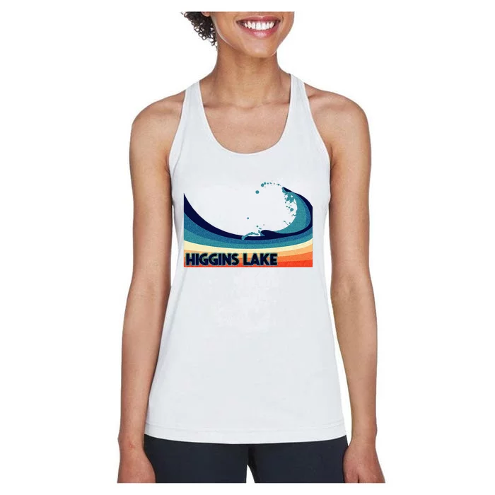 Higgins Lake Michigan Retro Boating Sailing & Fishing Women's Racerback Tank