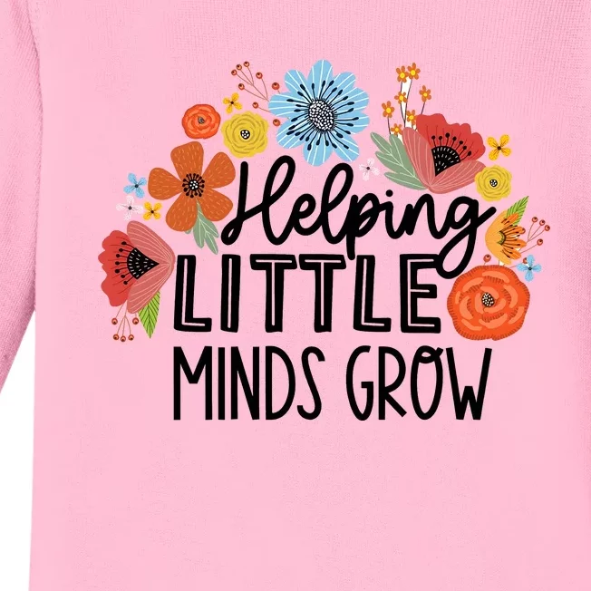 Helping Little Minds Grow Teacher Baby Long Sleeve Bodysuit