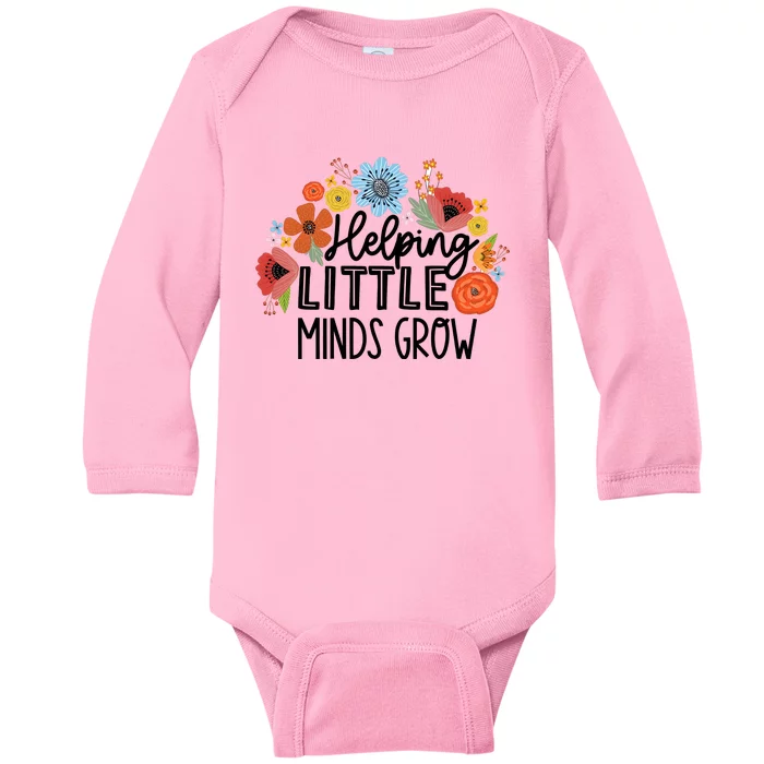 Helping Little Minds Grow Teacher Baby Long Sleeve Bodysuit