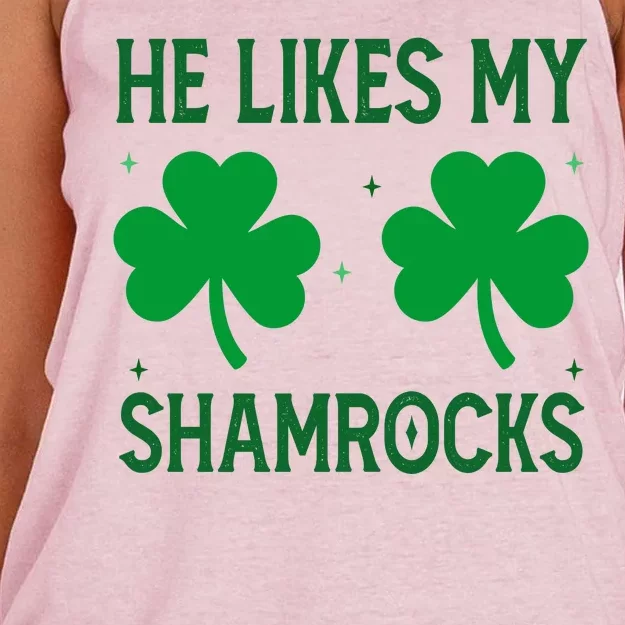 He Likes My Shamrocks Funny St Patricks Day Women's Knotted Racerback Tank