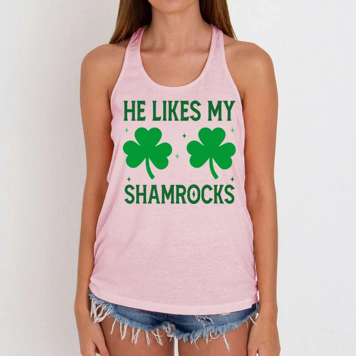 He Likes My Shamrocks Funny St Patricks Day Women's Knotted Racerback Tank