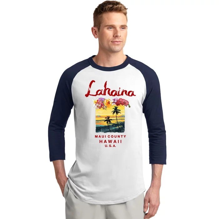 Hawaii Lahaina Maui Vintage Hawaiian Baseball Sleeve Shirt