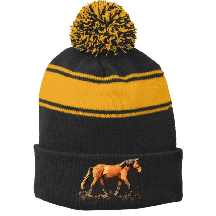 Horse Lover Man Woman Girl Loves Horses Gift Rider Riding Stripe Pom Pom Beanie