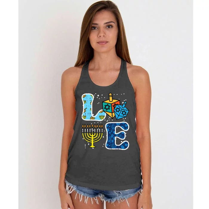 Hanukkah Love Menorah Dreidel Chanukah Jewish Women's Knotted Racerback Tank