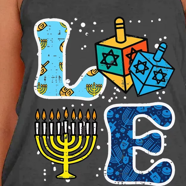 Hanukkah Love Menorah Dreidel Chanukah Jewish Women's Knotted Racerback Tank