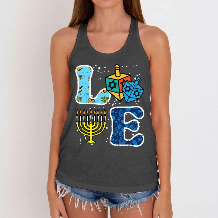 Hanukkah Love Menorah Dreidel Chanukah Jewish Women's Knotted Racerback Tank