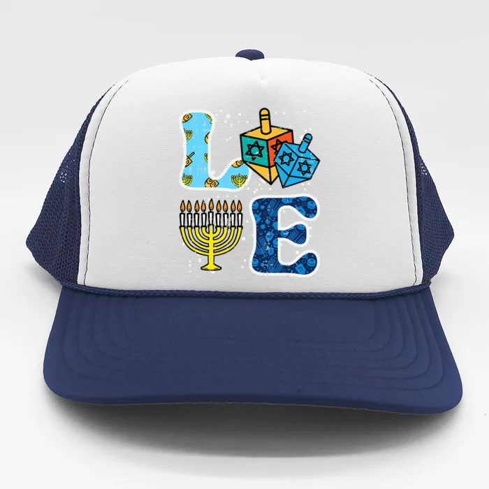 Hanukkah Love Menorah Dreidel Chanukah Jewish Trucker Hat