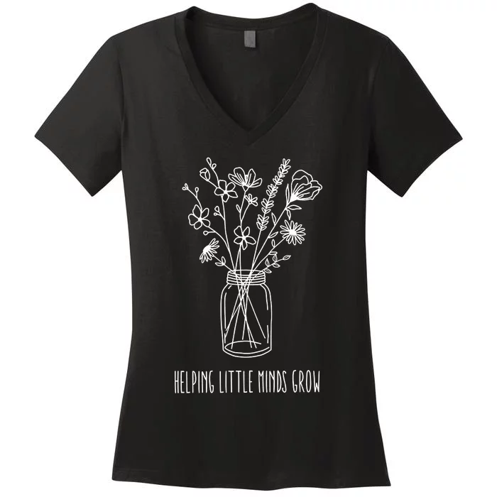 Helping Little Minds Grow Teacher Life Women's V-Neck T-Shirt