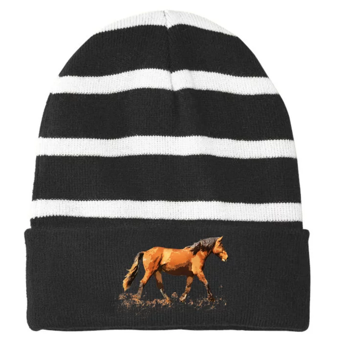 Horse Lover Man Woman Loves Horses Gift Rider Riding Striped Beanie with Solid Band