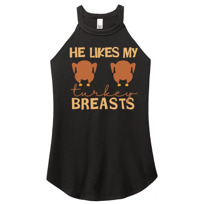 He Likes My Turkey Breasts Couple Matching Thanksgiving Women’s Perfect Tri Rocker Tank