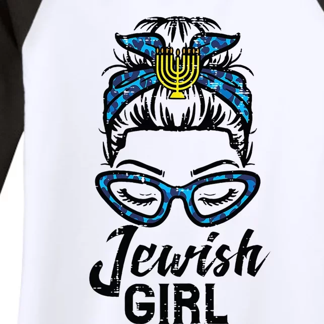 Hanukkah Leopard Messy Bun Jewish Girl Chanukah Women's Tri-Blend 3/4-Sleeve Raglan Shirt