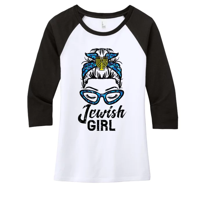 Hanukkah Leopard Messy Bun Jewish Girl Chanukah Women's Tri-Blend 3/4-Sleeve Raglan Shirt